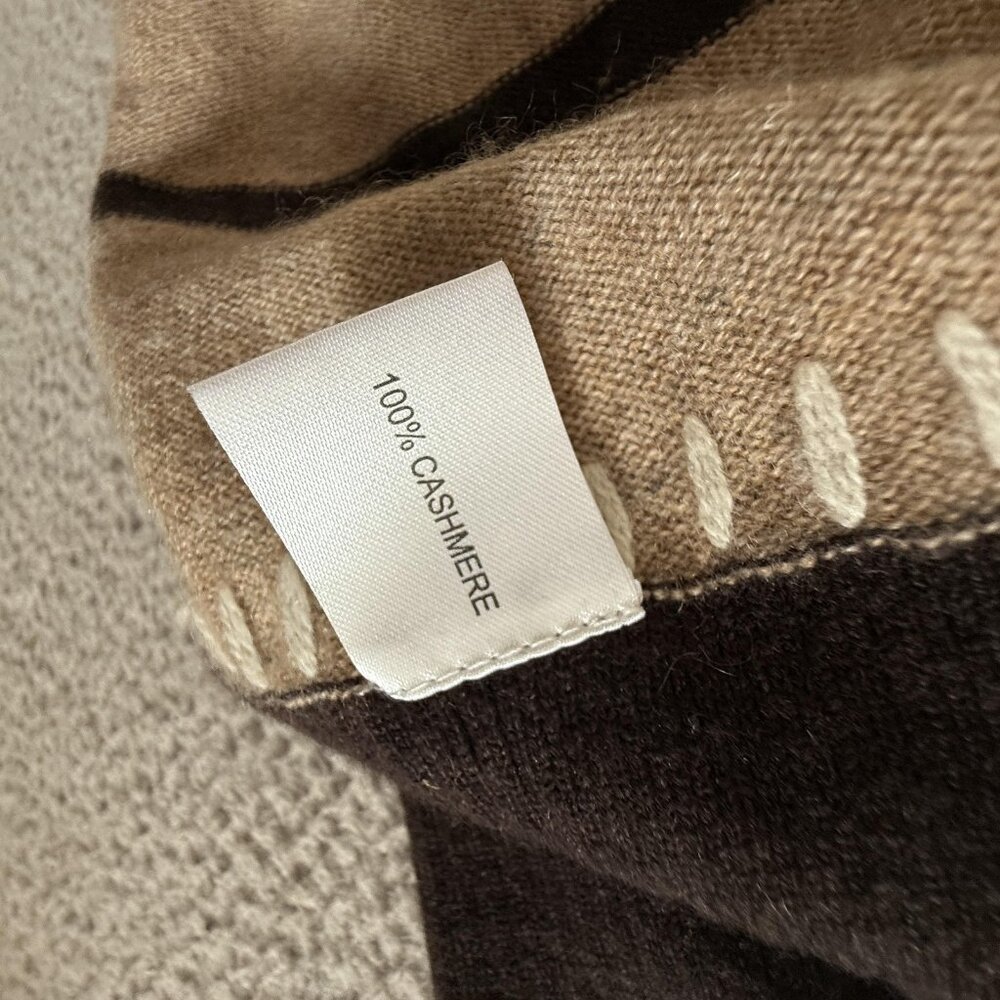Cullen Sweater‎ Brown Ivory Striped 100% Cashmere Open Cardigan - Picture 7 of 8